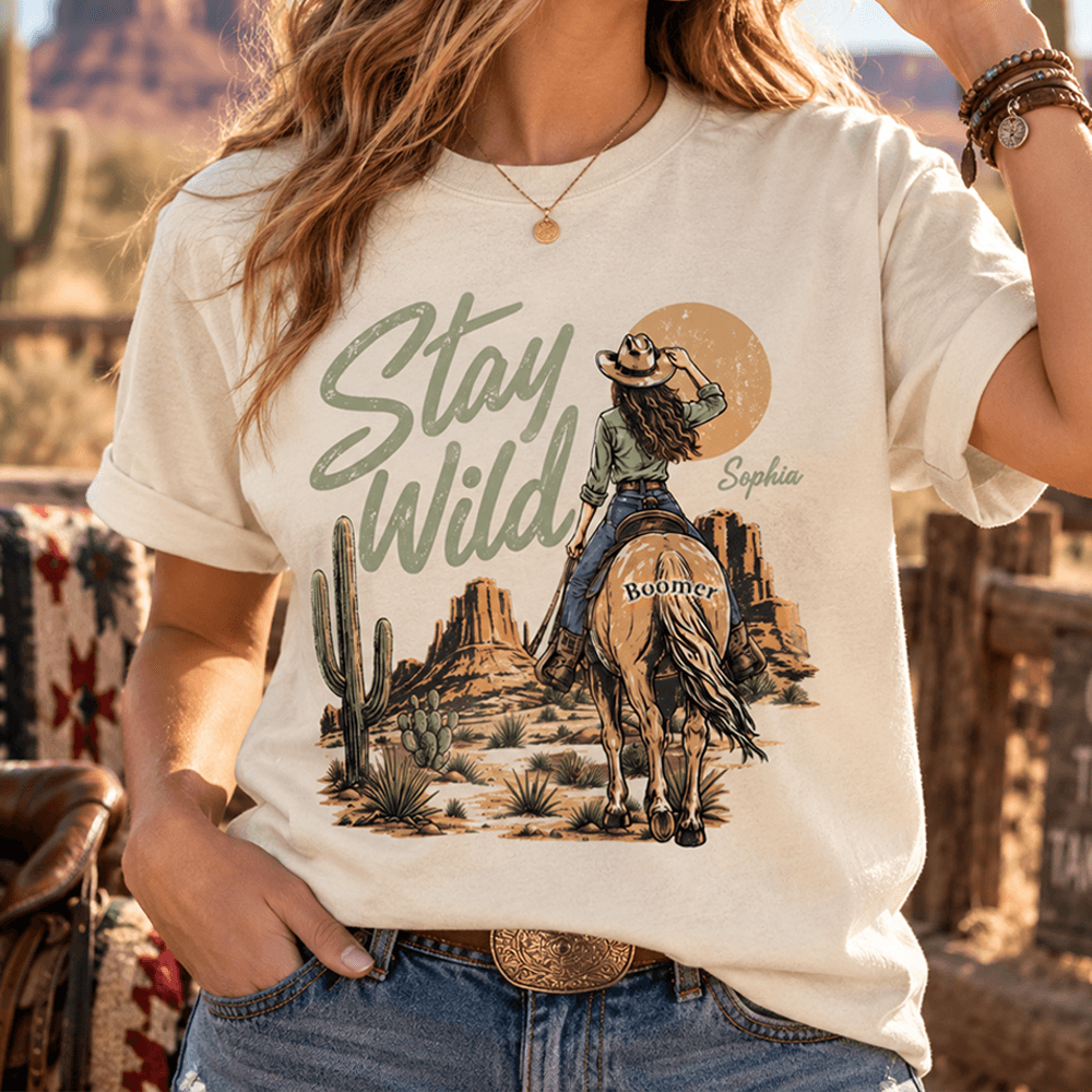 Stay Wild Personalized Western Cowgirl T-Shirt, Custom Horse & Rider Tee, Gift for Horse Lovers