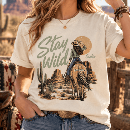 Stay Wild Personalized Western Cowgirl T-Shirt, Custom Horse & Rider Tee, Gift for Horse Lovers
