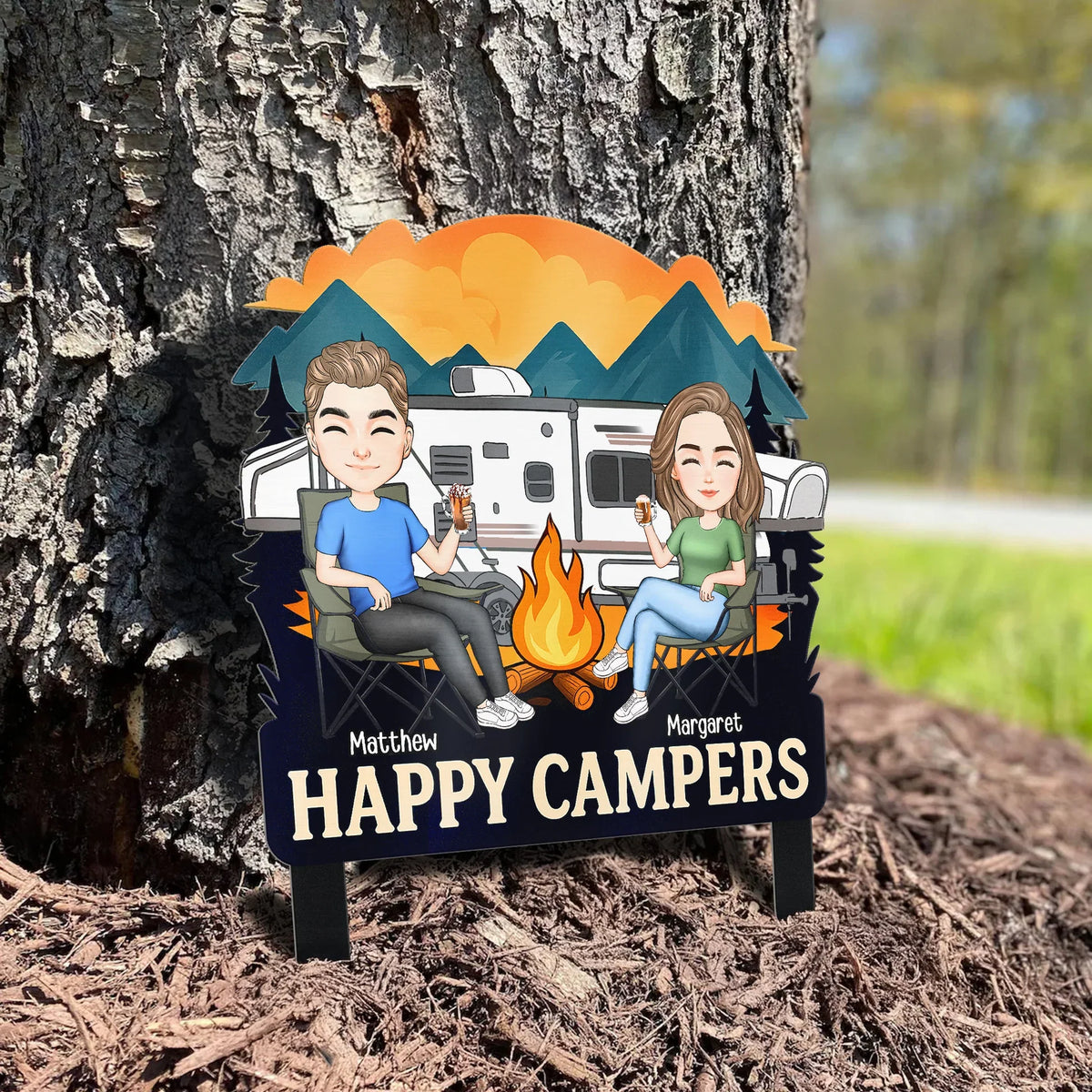 Happy Campers Welcome To Our Campsite Personalized Metal Garden Stake, Unique Gift For Camping Couples