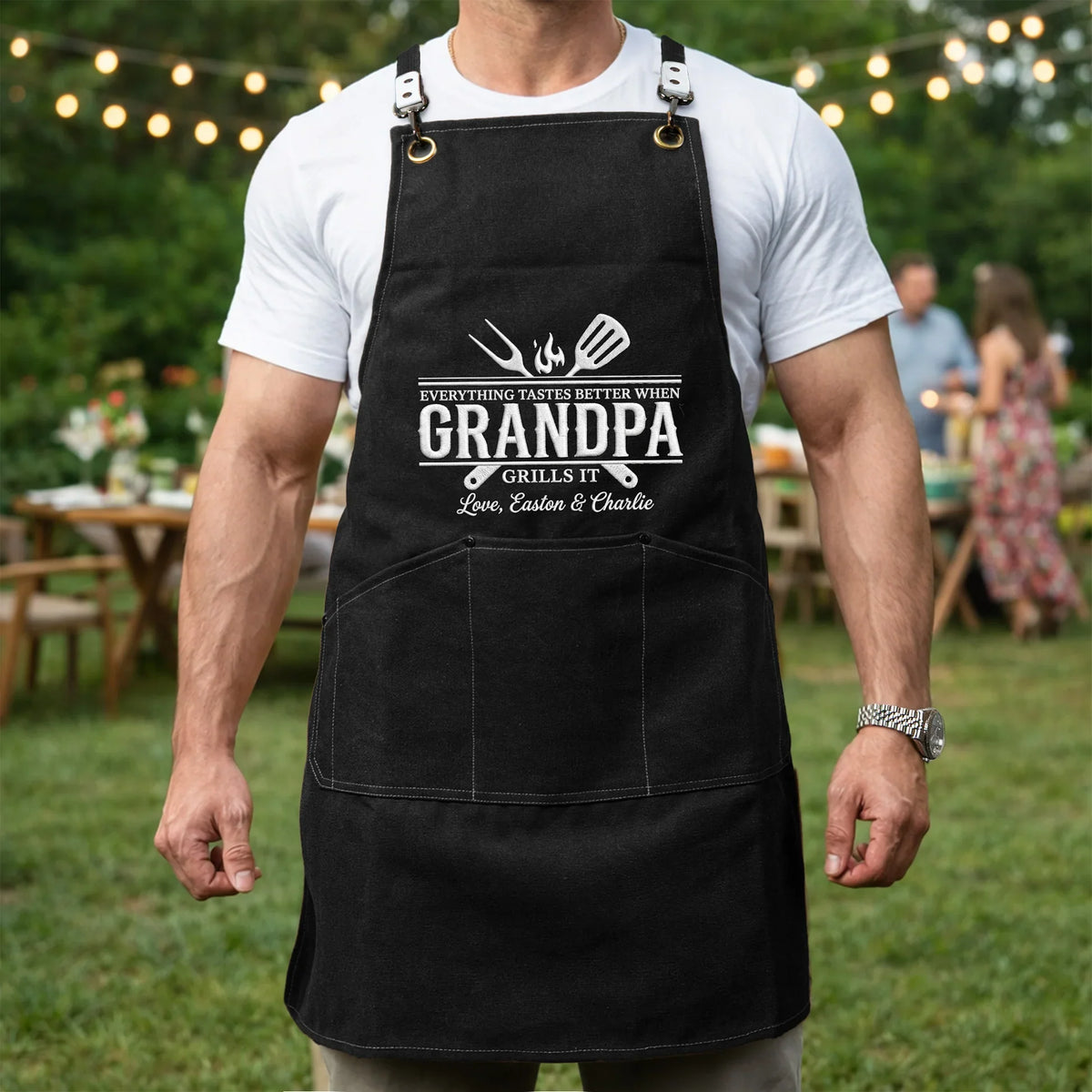 Everything Tastes Better Personalized Canvas Pocket Apron, Unique Grill Gift for Grandpa