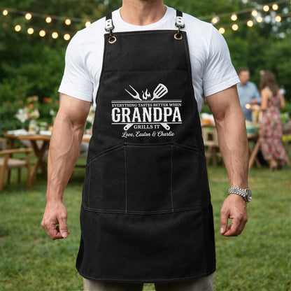 Everything Tastes Better Personalized Canvas Pocket Apron, Unique Grill Gift for Grandpa
