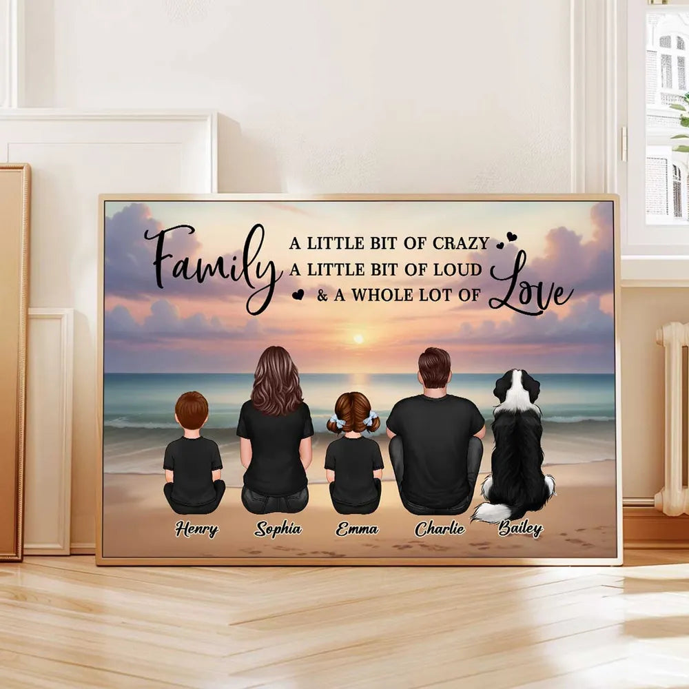 Family Beach Sunset Personalized Poster, Whole Lot Of Love Wall Art, Unique Gift for Mom