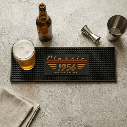 Personalized Vintage Year Design on Bar Mat, T-Shirt or Hat, Custom Retro Gift for Men, Beer Lovers and Car Fans