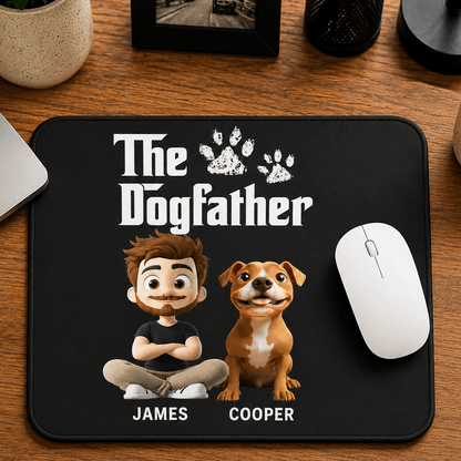 Custom Dogfather Gift Set, Personalized Dog Lover Mouse Pad & Hat with Your Name and Pet Portrait, Funny Gift for Dog Dads