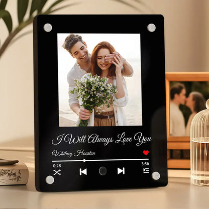Custom Anniversary Acrylic Music Frame – Date, Names, and Photo with Favorite Song Display