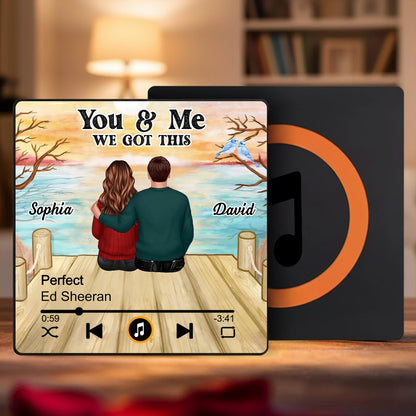 Personalized Acrylic Music Magnet with Couple Sitting by the Lake, You & Me We Got This, Unique Romantic Gift for Him or Her