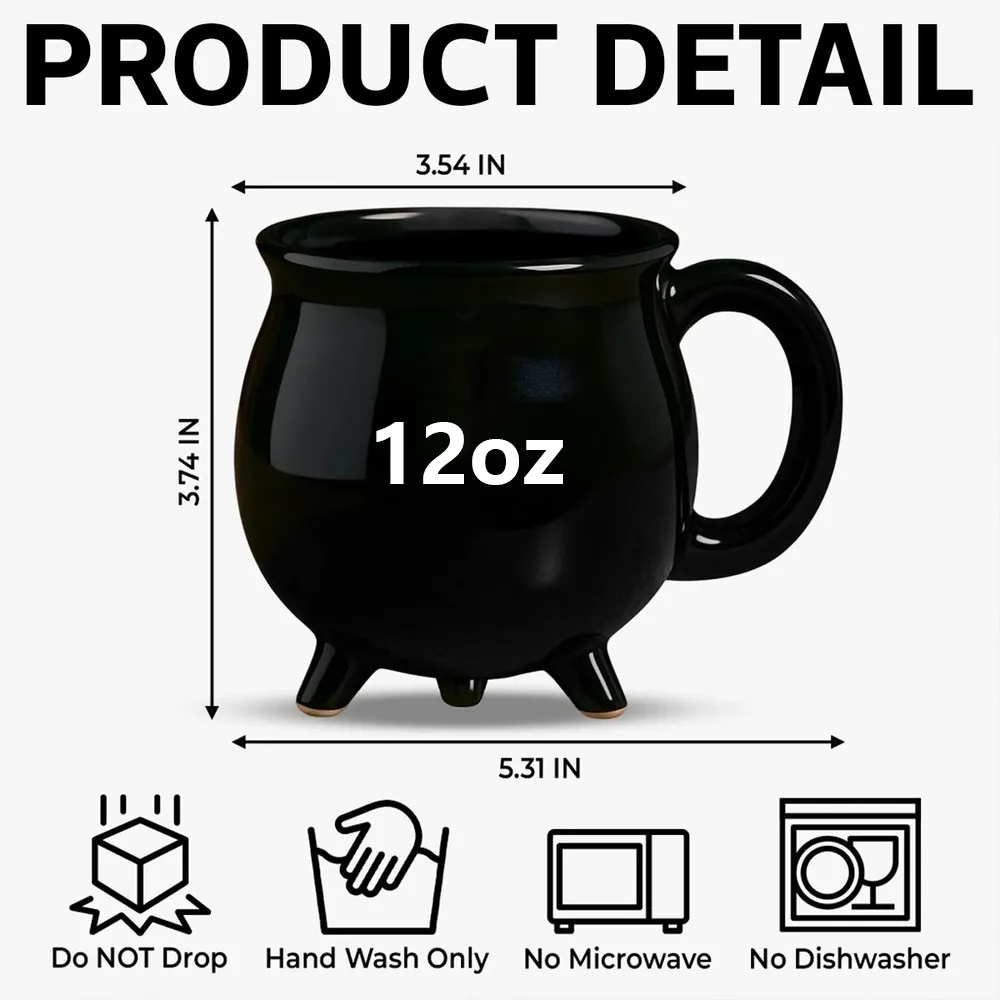 Personalized Ceramic Cauldron Coffee Mug with Ghost Illustration, Holiday Party Gift