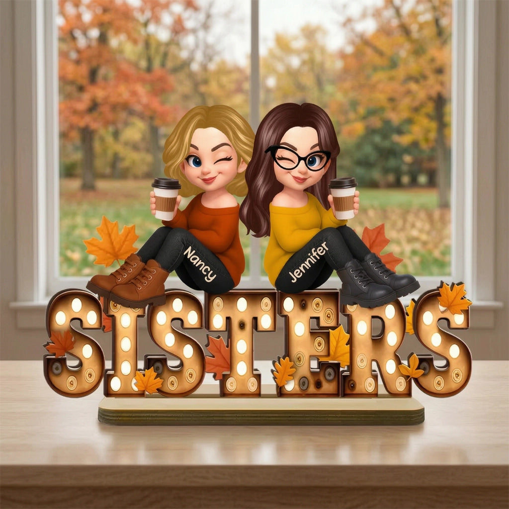 Personalized Wooden Plaque for Sisters, Autumn Theme, Perfect Gift for Best Friends