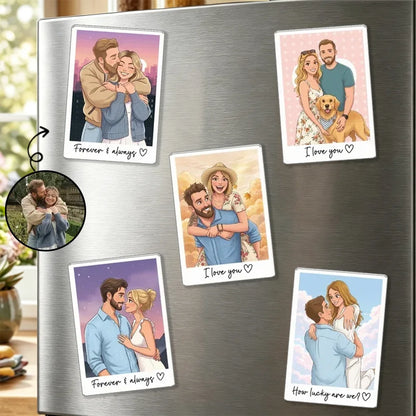 Personalized Acrylic Magnet, Hugging Couple Cartoon Portrait, Unique Gift for a Partner