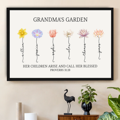 Grandma's Garden Poster Personalized Floral Name Print Family Keepsake Wall Decor A Meaningful Gift for Grandma