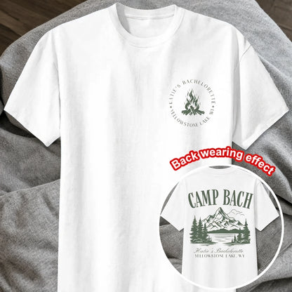 Dual Print Classic Tee For Bachelorette Weekend, Sage Green Camp Shirt, Creative Gift For Bride Crew Memories