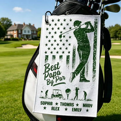 Personalized Waffle Weave Golf Towel, Best Papa By Par Golfer Swing, Unique Gift for Dad on the Course