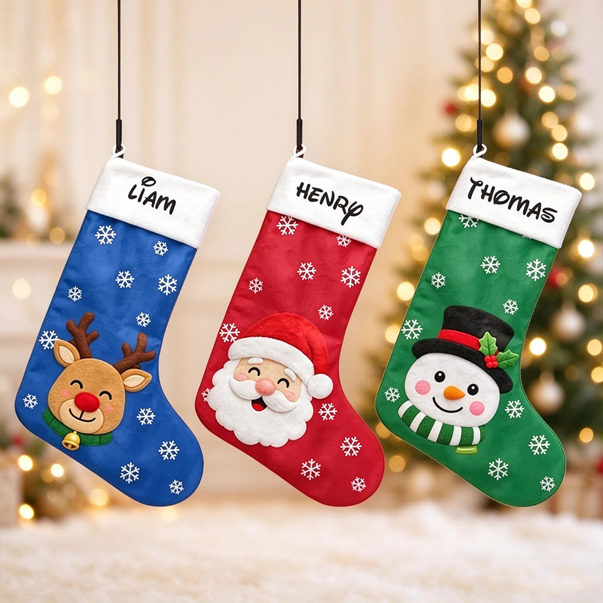 Personalized Christmas Stocking with Festive Character Art, Unique Family Gift for Fireplace Display