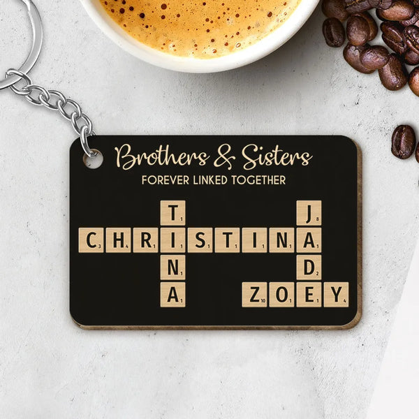 Brothers & Sisters Forever Linked Together Crossword Puzzle Art Personalized Keychain or Poster or Plaque or Ornament, Christmas Gift For Brothers, Sisters, Siblings, Family