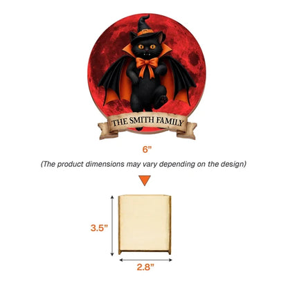 Personalized Wooden Pen Holder, Vampire Black Cat and Red Moon Halloween Decor, Unique Gift for Cat Lovers