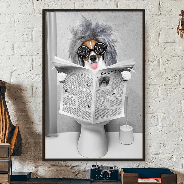 Personalized Dog Newspaper Canvas, Funny Toilet Pet Portrait, Unique Creative Gift For Dog Lovers