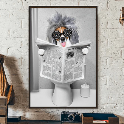Personalized Dog Newspaper Canvas, Funny Toilet Pet Portrait, Unique Creative Gift For Dog Lovers