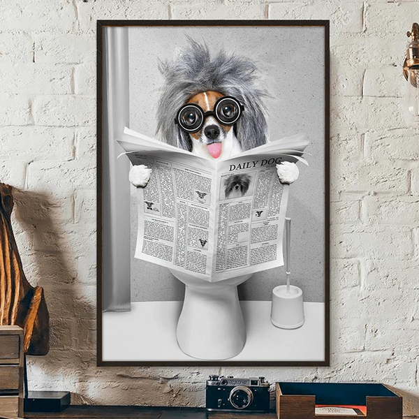 Custom Photo Dog Cat Read Newspaper In Toilet Poster or Canvas