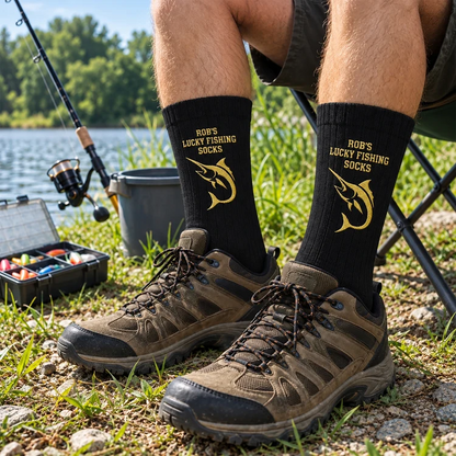 Personalized Lucky Fishing Socks, Lakeside Angler Keepsake, Unique Creative Gift for Fishing Lovers