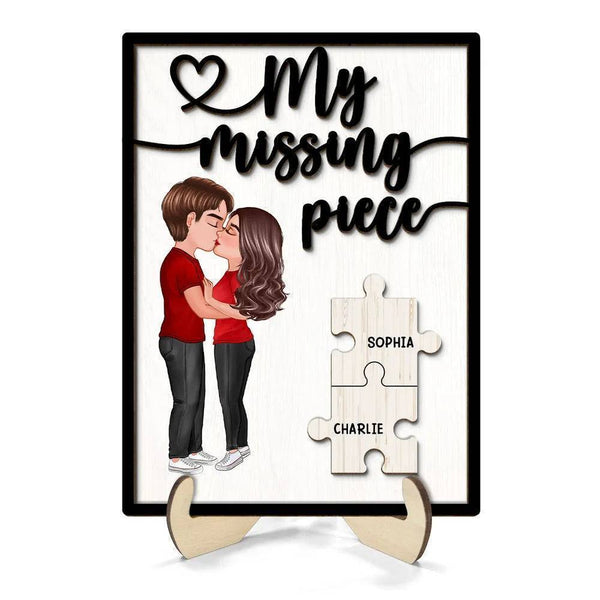 Love Completes Us - 'My Missing Piece' Kissing Couple Personalized Wooden Plaque - A Perfect Valentine's Gift for Him & Her