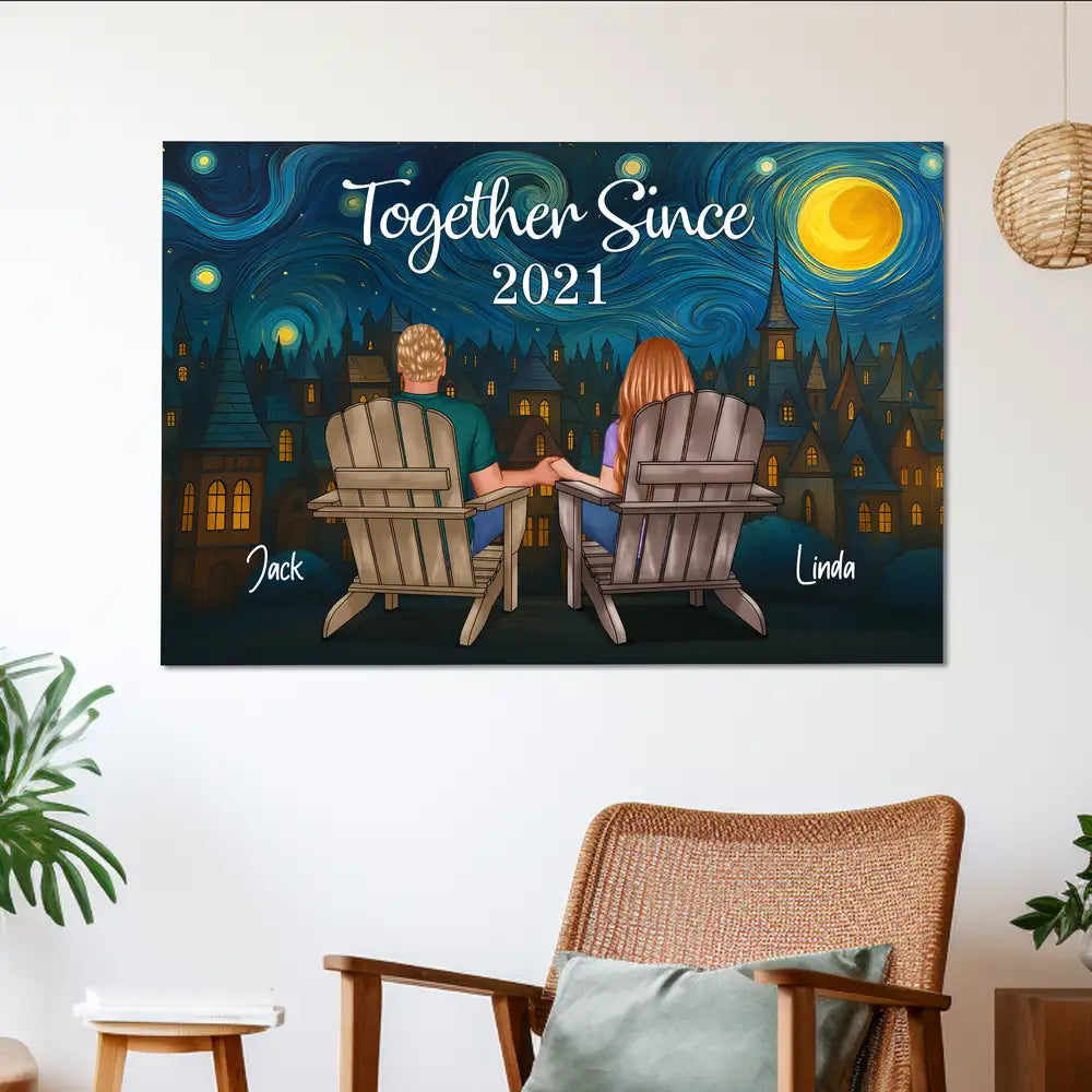 Together Since Starry Night Poster – Custom Back View Couple Art, Romantic Gift for Anniversary