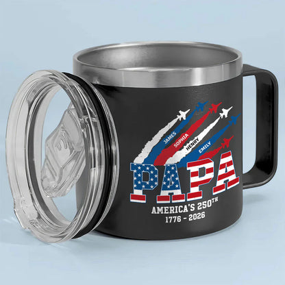 Personalized Stainless Steel Coffee Mug, Papa America's 250th Jets, Unique Gift for Grandpa