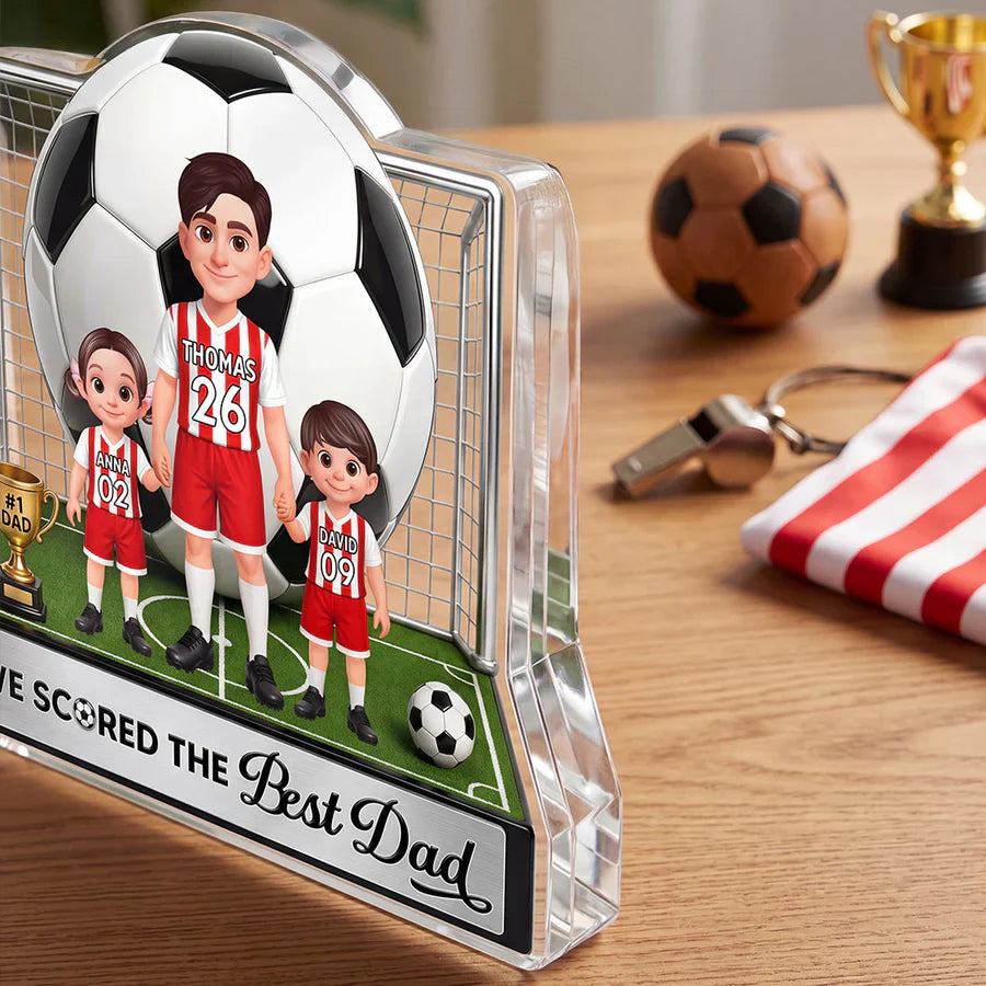 No 1 Soccer Dad And Kids We Scored The Best Dad Personalized Shaped Acrylic Block Plaque Unique Gift for Dad