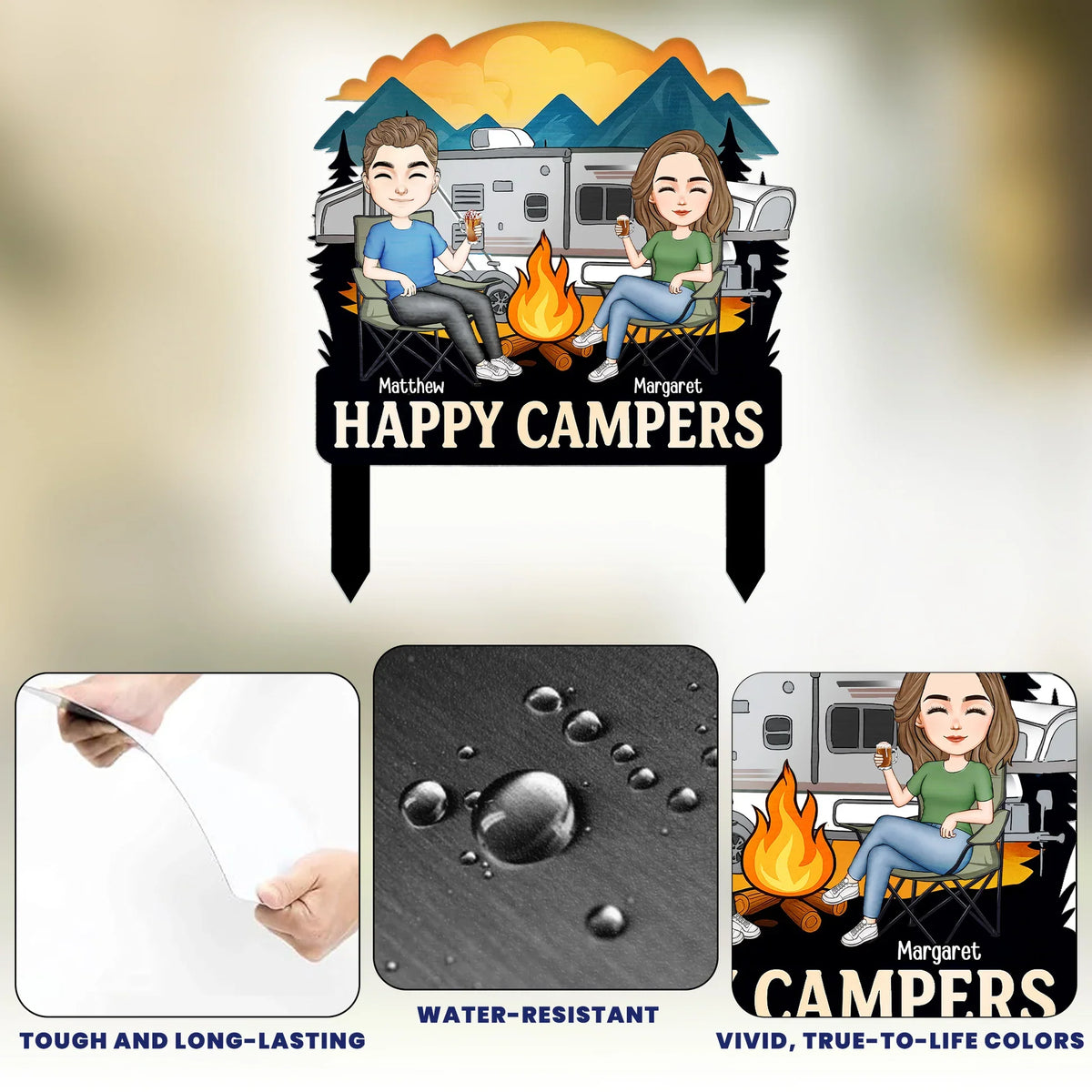 Happy Campers Welcome To Our Campsite Personalized Metal Garden Stake, Unique Gift For Camping Couples