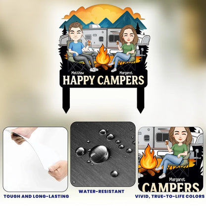 Happy Campers Welcome To Our Campsite Personalized Metal Garden Stake, Unique Gift For Camping Couples