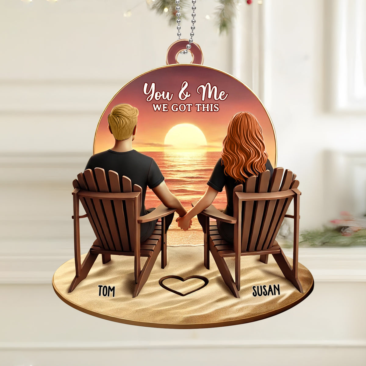 Personalized Couple Ornament - "You & Me, We Got This" | Romantic Sunset Gift for Valentine's Day, Anniversaries, and Birthdays
