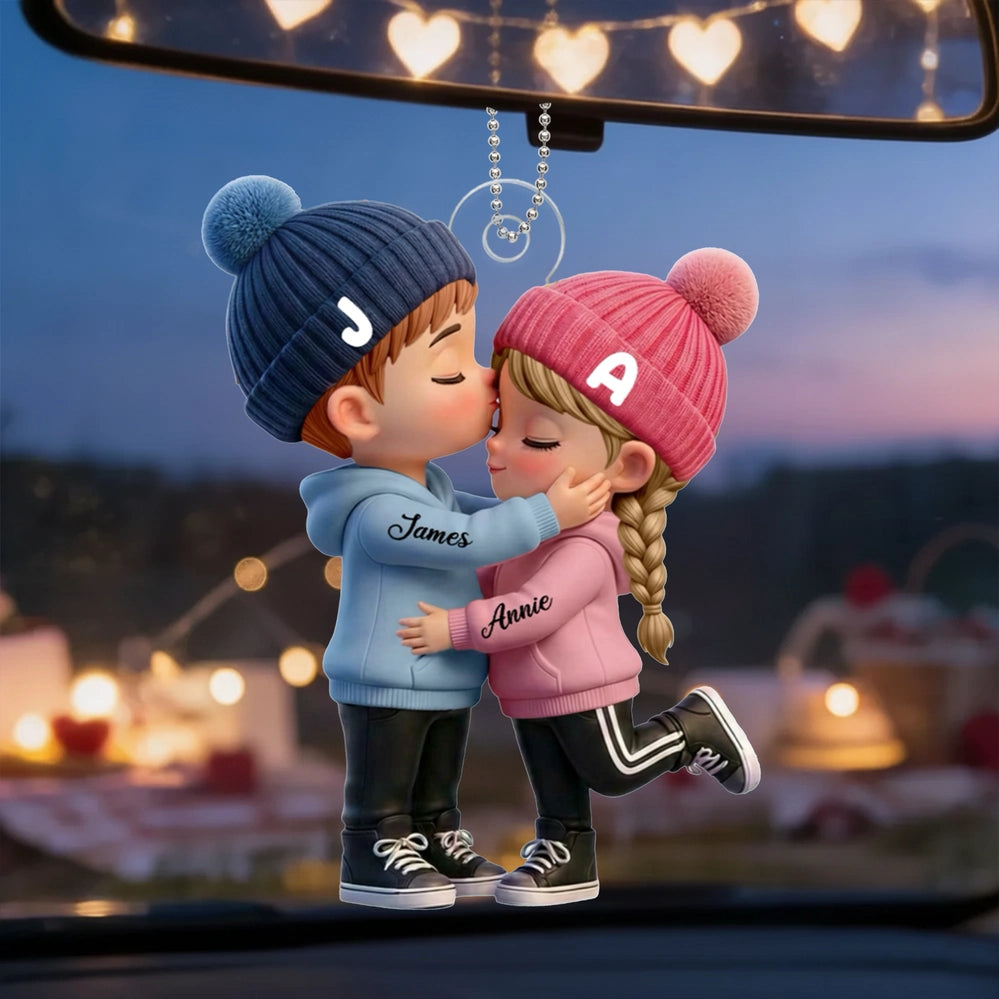 Personalized Acrylic Keychain, Kissing Couple Car Charm in Soft Colors, Unique Gift for Her