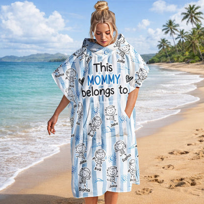Personalized Hooded Pocket Beach Towel for Mom, This Mommy Belongs To, Unique Beach Gift