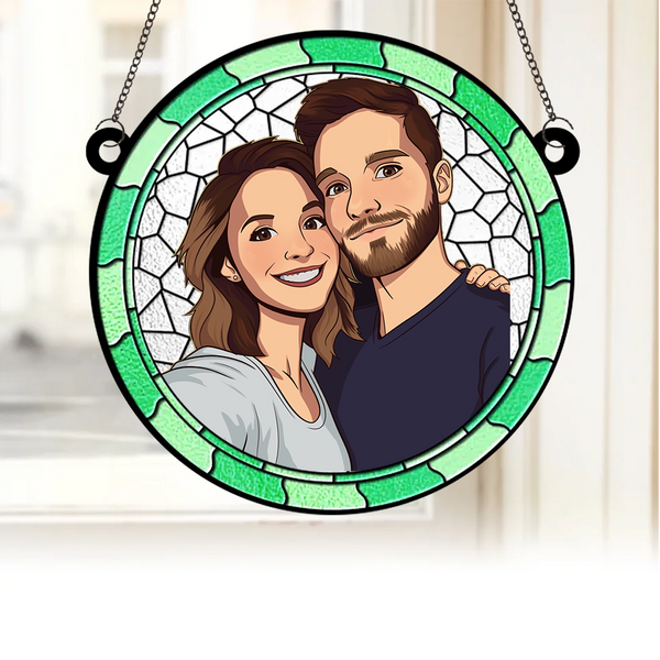 Custom Photo Where There Is Love There Is Life - Couple Personalized Window Hanging Suncatcher - Gift For Husband Wife, Anniversary