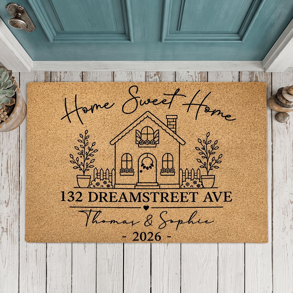 Personalized Home Sweet Home Doormat with Address, Names & Year, Custom Housewarming Gift for New Homeowners