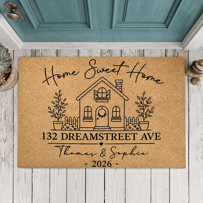 Personalized Home Sweet Home Doormat with Address, Names & Year, Custom Housewarming Gift for New Homeowners