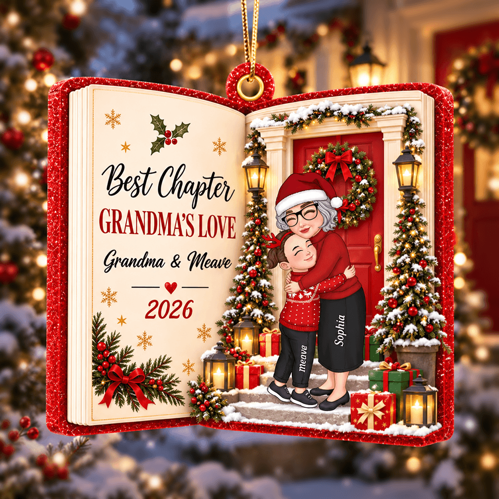 Personalized Acrylic Ornament, Grandma's Love and Warm Hug in Snowy Christmas Scene, Creative Gift for Grandma