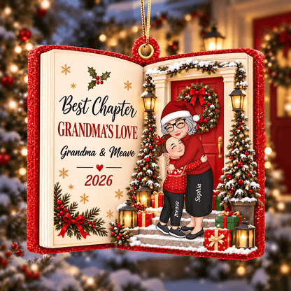 Personalized Acrylic Ornament, Grandma's Love and Warm Hug in Snowy Christmas Scene, Creative Gift for Grandma