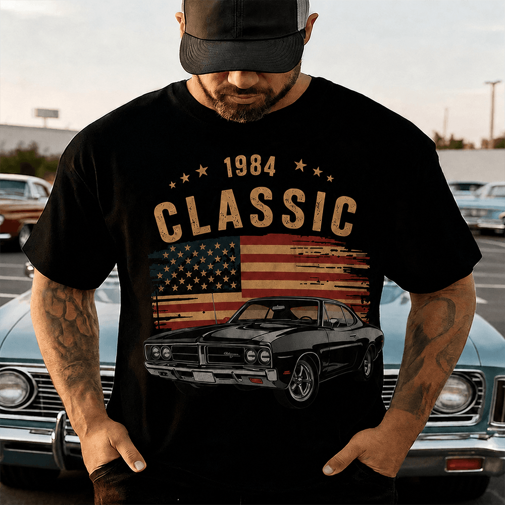 Personalized Classic Car Washed Cotton Cap, Custom Photo & Year, Choose Your Country Flag, Gift for Dad or Car Lover