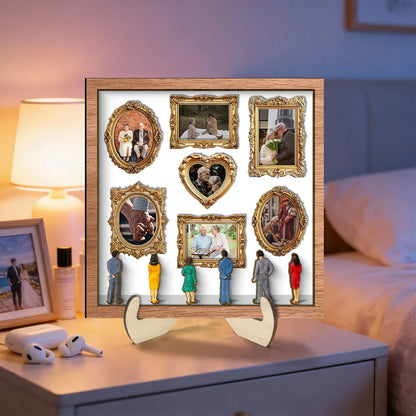 Personalized 2-Layer Wooden Plaque Photo Gallery Collage, museum-style love story display, unique gift for a couple