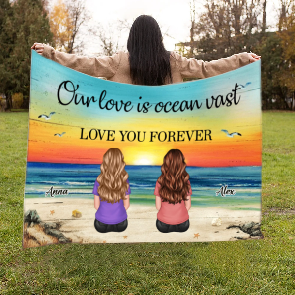 Family Forever Beach Design - Personalized Blanket, Plaque, Keychain, Poster and Wallet Card, Unique Gift