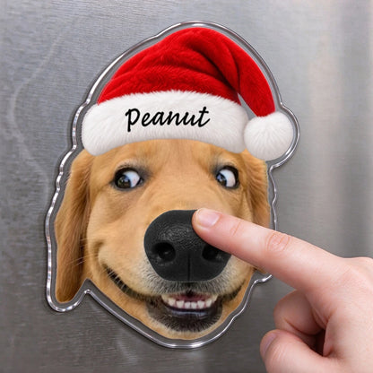 Custom Dog Face Fridge Magnet with Squishy Nose, Personalized Funny Pet Portrait with Santa Hat, Christmas Gift for Dog Owners