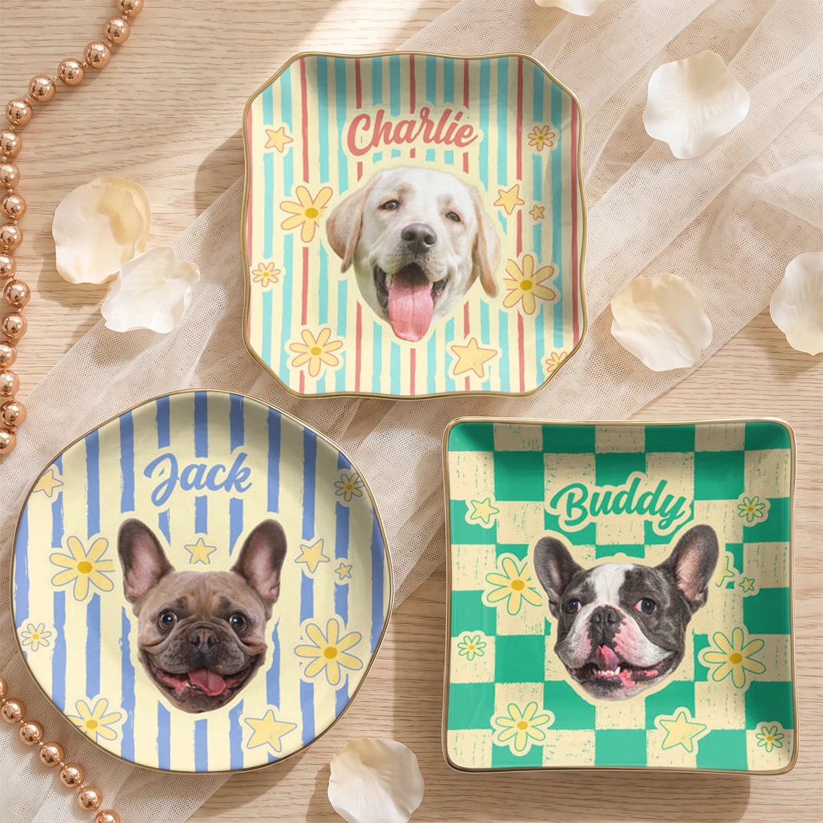 Personalized Pet Photo Jewelry Dish, Colorful Retro Dog Portrait, Unique Gift for Dog Mom