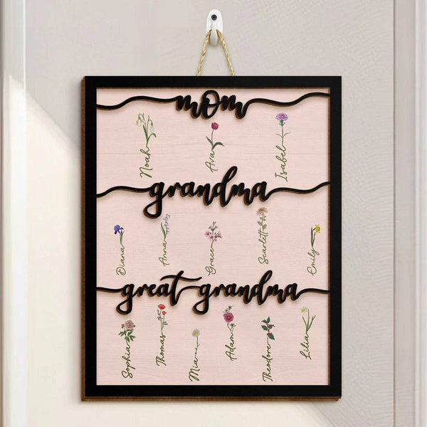 Grandma's Heart - Custom Family Tree Wood Sign with Stand, for Mom, Grandma & Great Grandma - A Tribute to Her Love