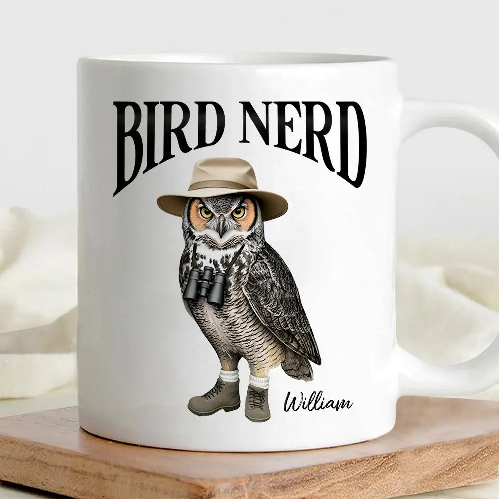 Custom Bird Nerd Mug – 'Bird Nerd' Owl Mug, Perfect Gift for Birdwatchers and Nature Lovers