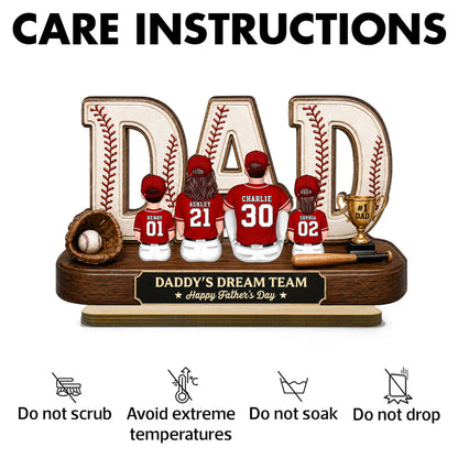 Baseball Daddy's Dream Team Wooden Plaque with Back View Family, Creative Gift for Dad & Baseball Fans