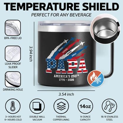 Personalized Stainless Steel Coffee Mug, Papa America's 250th Jets, Unique Gift for Grandpa