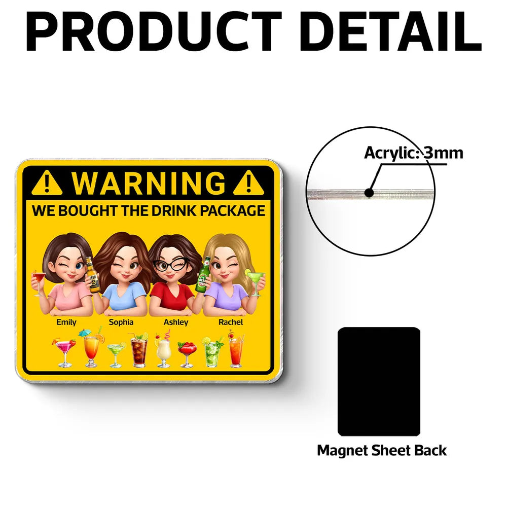 Personalized Warning Drink Package Acrylic Magnet for Cruise Cabin Door - Funny Girls Trip Fridge Decor, Unique Friend Gift