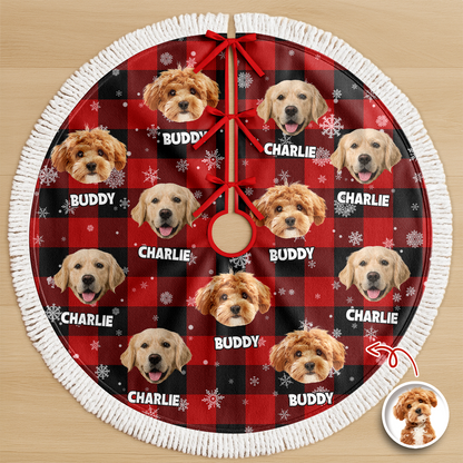 Personalized Plush Christmas Tree Skirt with Your Pet Photo – Custom Dog or Cat Holiday Decor, Unique Gift for Pet Lovers