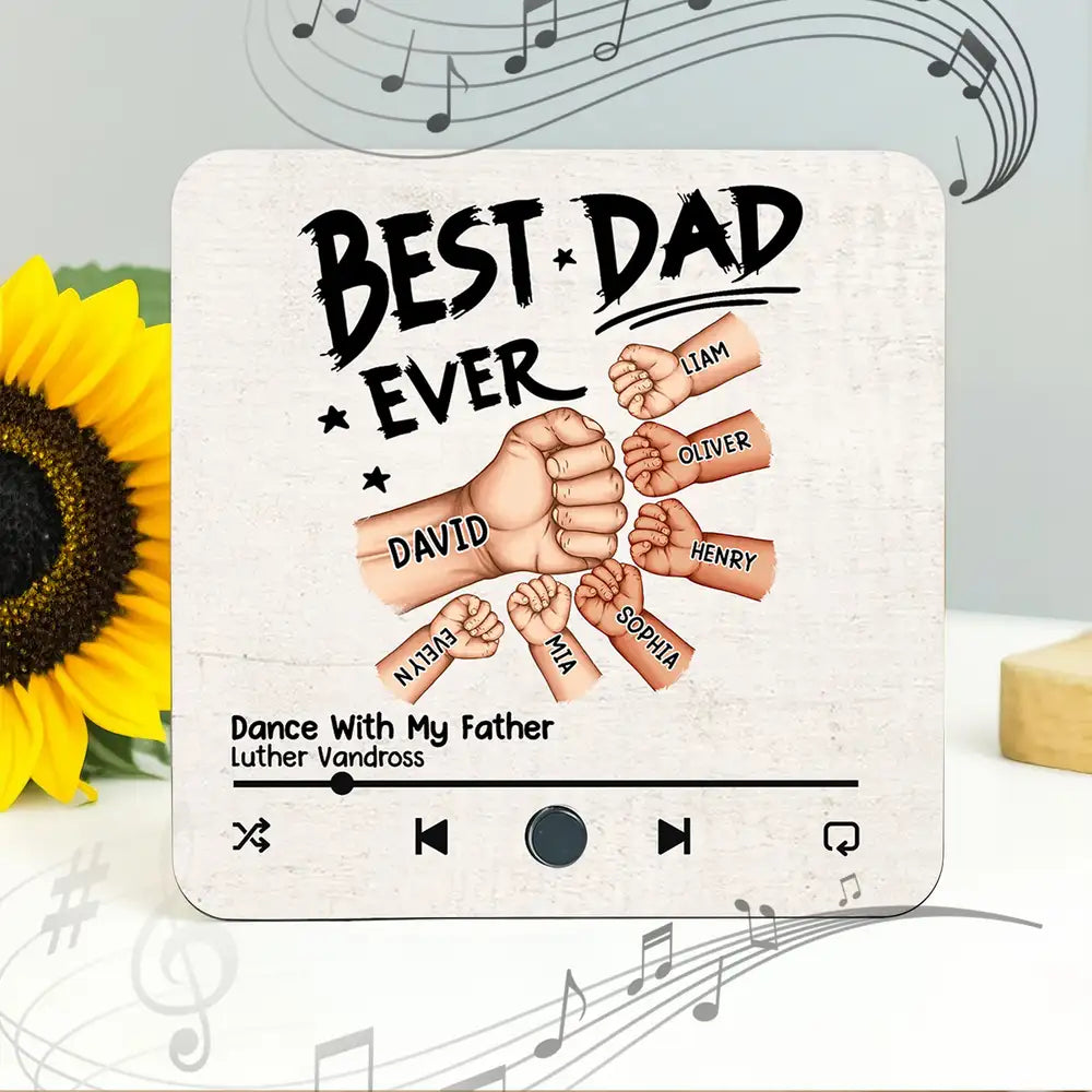 “Best Dad Ever” Acrylic Music Magnet – Personalized Fist Bump Gift with Song Display