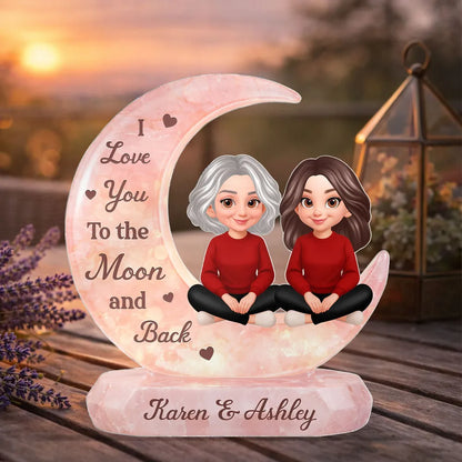 Shaped Acrylic Block Plaque Personalized for Mom and Daughter Love Memory - Sweet Moon Decor Keepsake Gift for Mom or Grandma